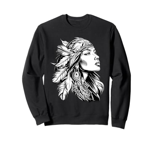Indianerstamm Mädchen Feder-Kopfschmuck Sweatshirt Indianerstamm Mädchen Feder-Kopfschmuck Sweatshirt von Native American Indigenous People Warbonnet