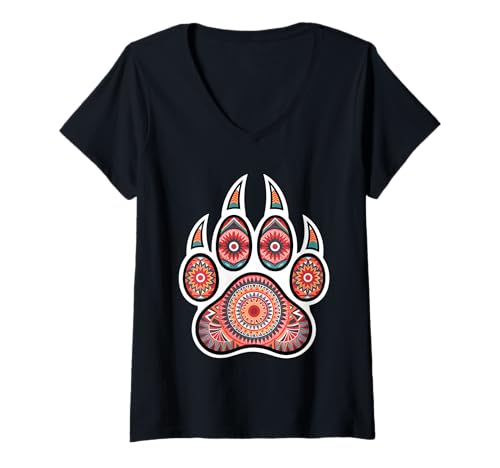 Damen Indianer Day Pride Bear Claws T-Shirt mit V-Ausschnitt Damen Indianer Day Pride Bear Claws T-Shirt mit V-Ausschnitt von Native Indian Tribal indigenous People Day 2025