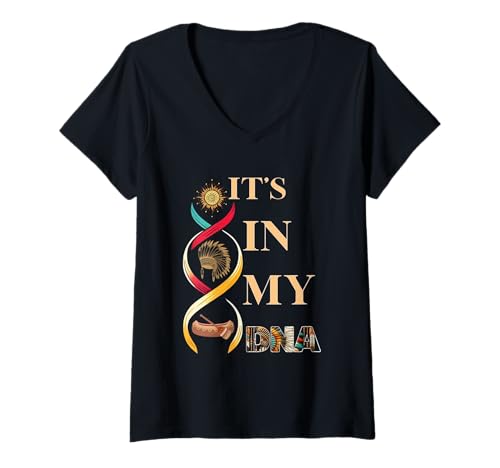 Damen It's In My DNA Indigenous Indianer Day Pride T-Shirt mit V-Ausschnitt Damen It's In My DNA Indigenous Indianer Day Pride T-Shirt mit V-Ausschnitt von Native Indigenous Indian American Day 2025 Tees