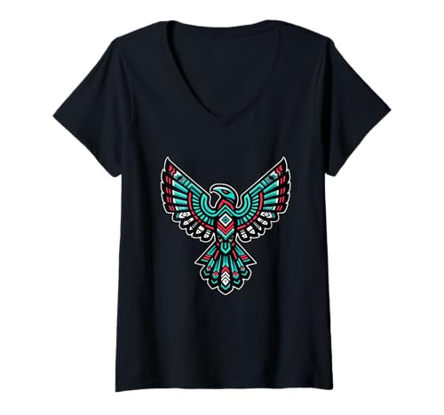 Damen Geometrischer Donnervogel der amerikanischen Ureinwohner T-Shirt mit V-Ausschnitt Damen Geometrischer Donnervogel der amerikanischen Ureinwohner T-Shirt mit V-Ausschnitt von Native Nexus