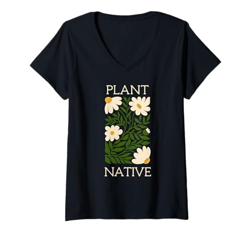 Damen Einheimische Pflanzen, Wildblumengarten, Blumen anbauen T-Shirt mit V-Ausschnitt Damen Einheimische Pflanzen, Wildblumengarten, Blumen anbauen T-Shirt mit V-Ausschnitt von Native Plants Wildflower Garden Nature Graphics
