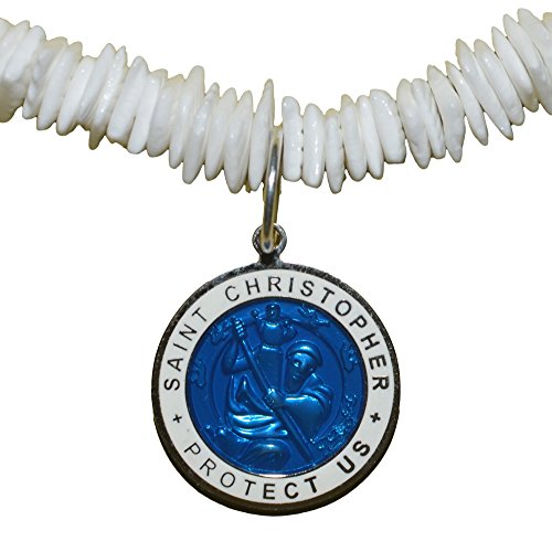 Native Treasure St. Christopher Surfer-Halskette mit weißem Chip und Puka-Muscheln, Muschel von Native Treasure