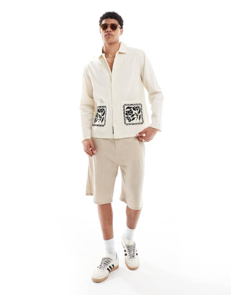 Native Youth - Bestickte Hemdjacke in Natur mit Kragen-Neutral von Native Youth