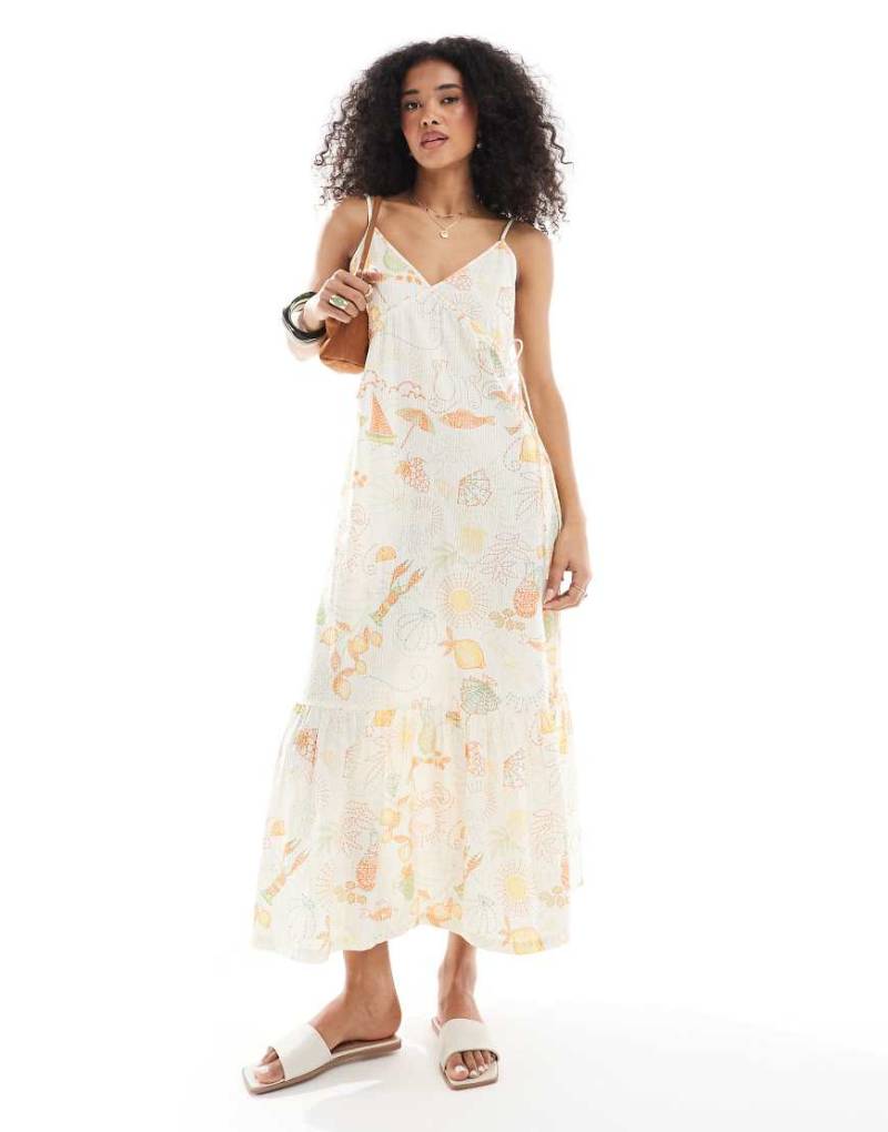 Native Youth - Bunt gemustertes Strand-Maxikleid mit Trägern-Weiß von Native Youth