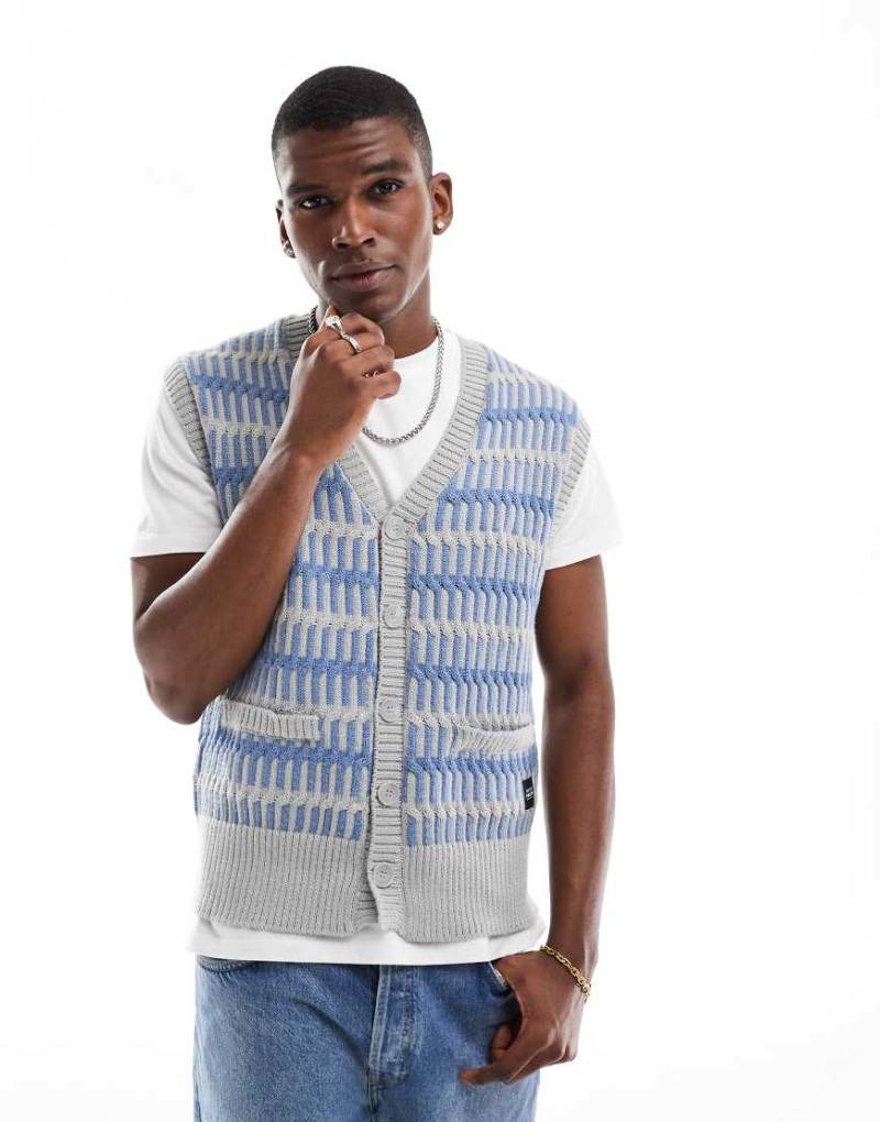 Native Youth - Geflochtene Strickweste in Grau und Blau-Grün von Native Youth