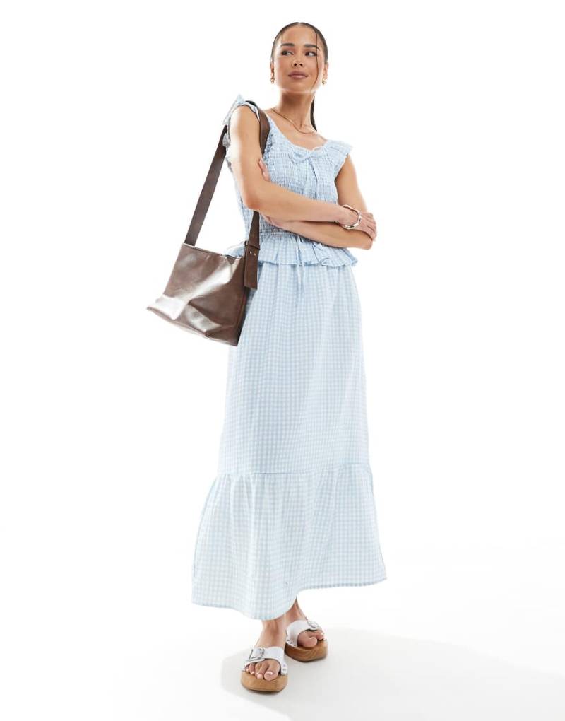 Native Youth - Midikleid mit Vichy-Karomuster in Hellblau und Rüschen von Native Youth