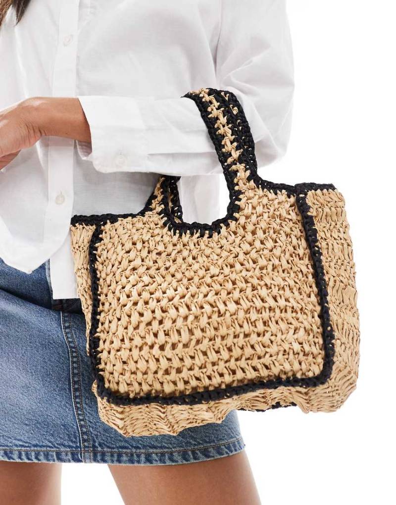 Native Youth - Mini-Tasche aus Bast in Natur mit Kontrastrand in Schwarz-Neutral von Native Youth