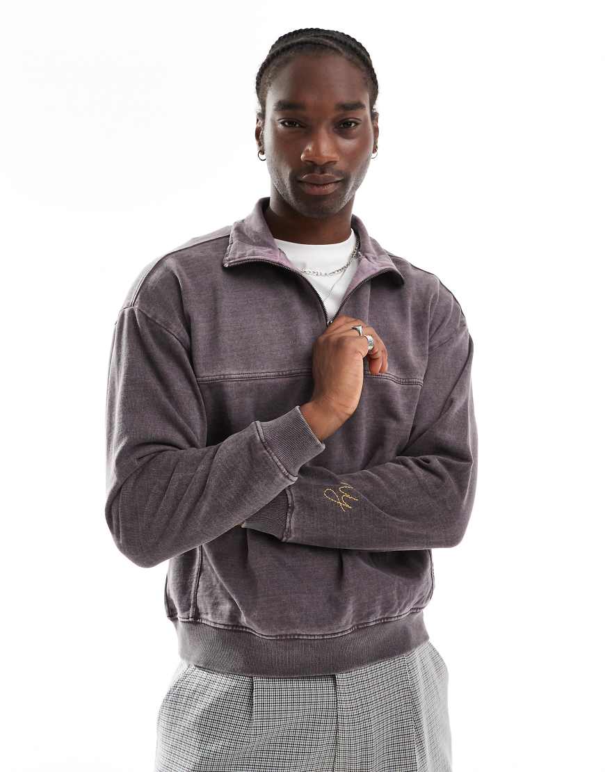 Native Youth - Stark ausgewaschenes Sweatshirt in Braun mit kurzem Reißverschluss-Lila von Native Youth