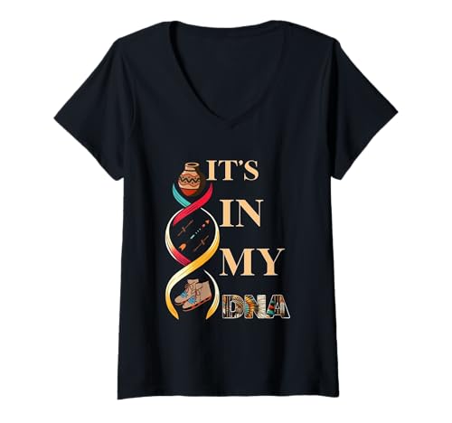 Damen It's In My DNA Indigenous Indianer Day Pride T-Shirt mit V-Ausschnitt Damen It's In My DNA Indigenous Indianer Day Pride T-Shirt mit V-Ausschnitt von Native indigenous Indian American Day 2025 Art