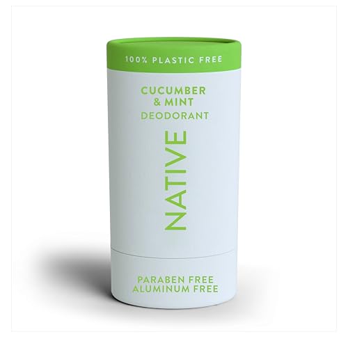 Native Plastikfreies Deodorant | Natürliches Deodorant für Damen und Herren, Aluminiumfrei mit Backpulver, Probiotika, Kokosöl und Sheabutter | Gurke & Minze von Native