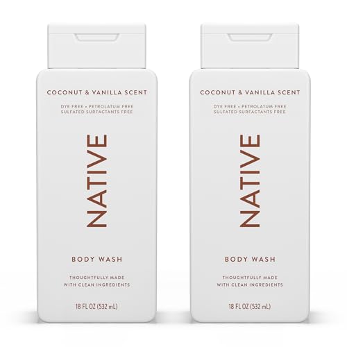 Native Duschgel für Frauen & Männer - ohne künstliche Duftstoffe oder Mineralöle - Seife mit Kokosnuss- & Vanille-Duft - sanfte Reinigung mit pflanzlichen Inhaltsstoffen - 2 x 532 ml von Native