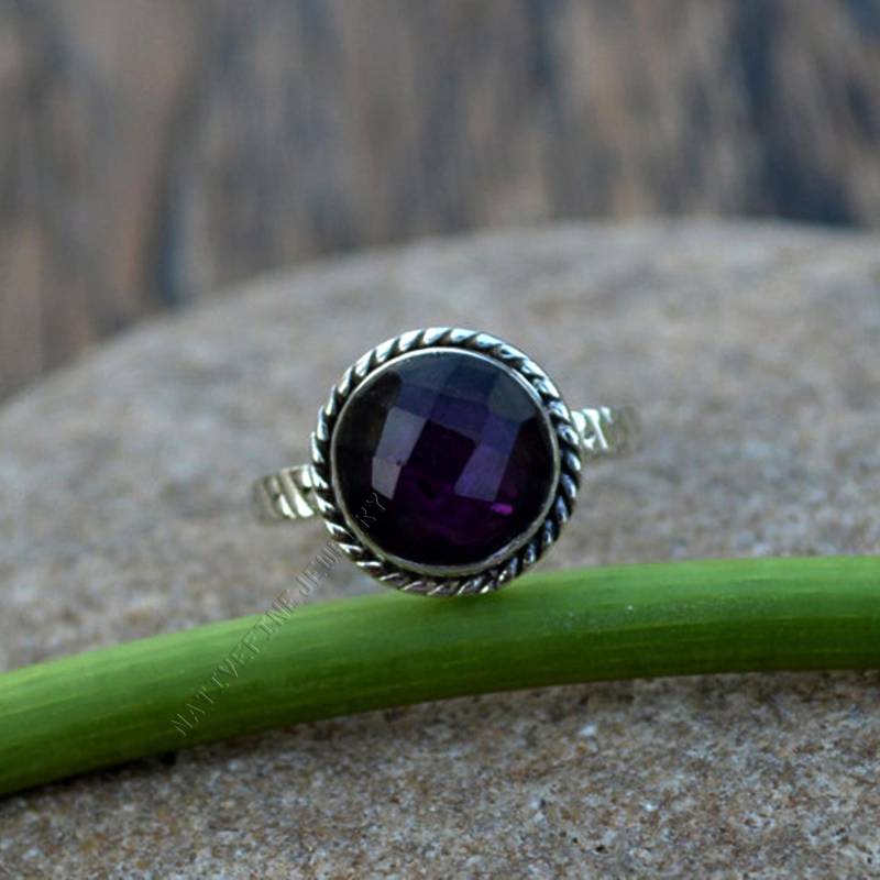 Checker Cut Amethyst Ring 925 Sterling Silber Februar Geburtsstein von NativeFineJewelry