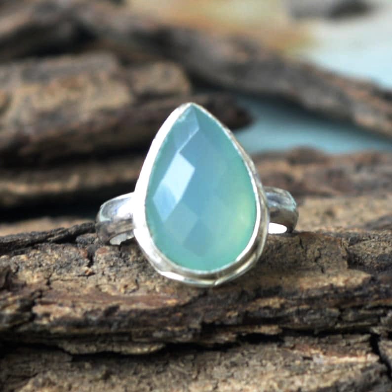 Aqua Chalcedon Birne Ring 925 Sterling Silber Designer Schmuck von NativeFineJewelry