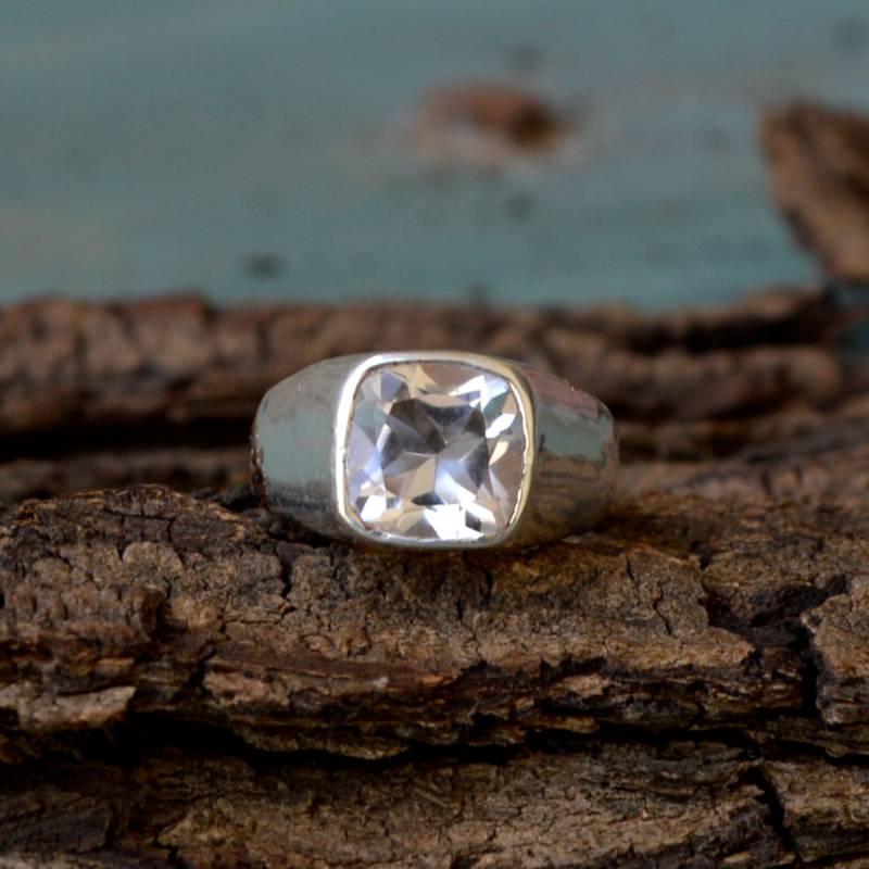 Kissen Bergkristall Ring 925 Sterling Silber Geburtsstein Ring von NativeFineJewelry