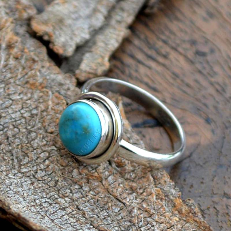 Arizona Türkis Ring Handgemachter Solitär Aus Sterlingsilber, Mit Geburtsstein von NativeFineJewelry