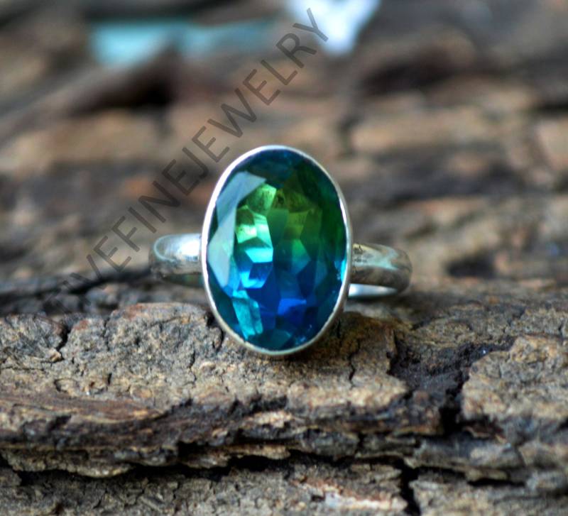 Oval Gelb Grüner Turmalin Ring Sterling Silber Statement Ring von NativeFineJewelry