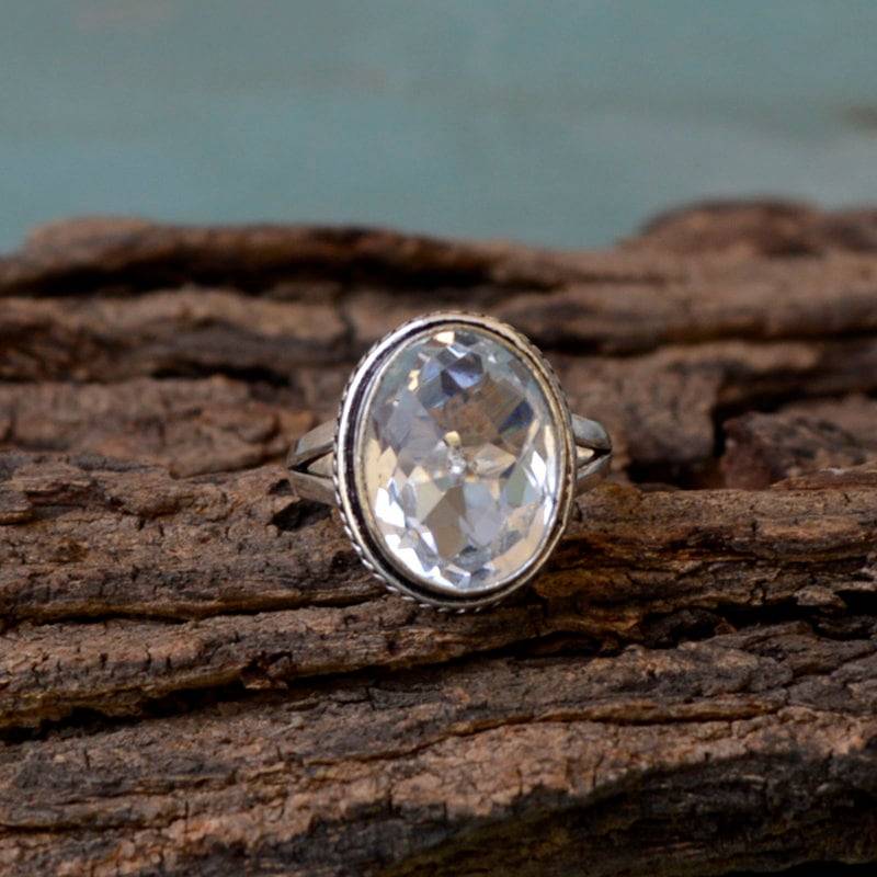 Schachbrett Bergkristall Ring Ovaler Sterling Silber Edelstein-Ring von NativeFineJewelry