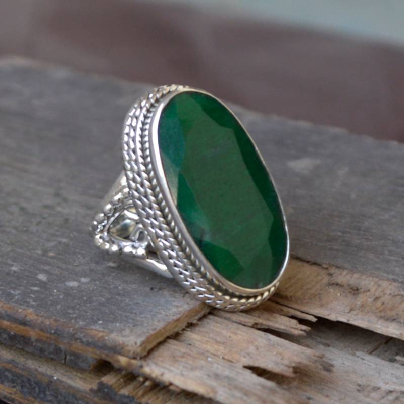Ovaler Smaragd Ring Sterling Silber, Mai Geburtsstein | 24 X 13 Mm von NativeFineJewelry