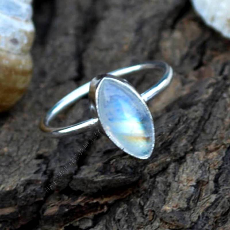 Regenbogen Mondstein Ring Marquise 925 Sterling Silber, Juni Geburtsstein von NativeFineJewelry
