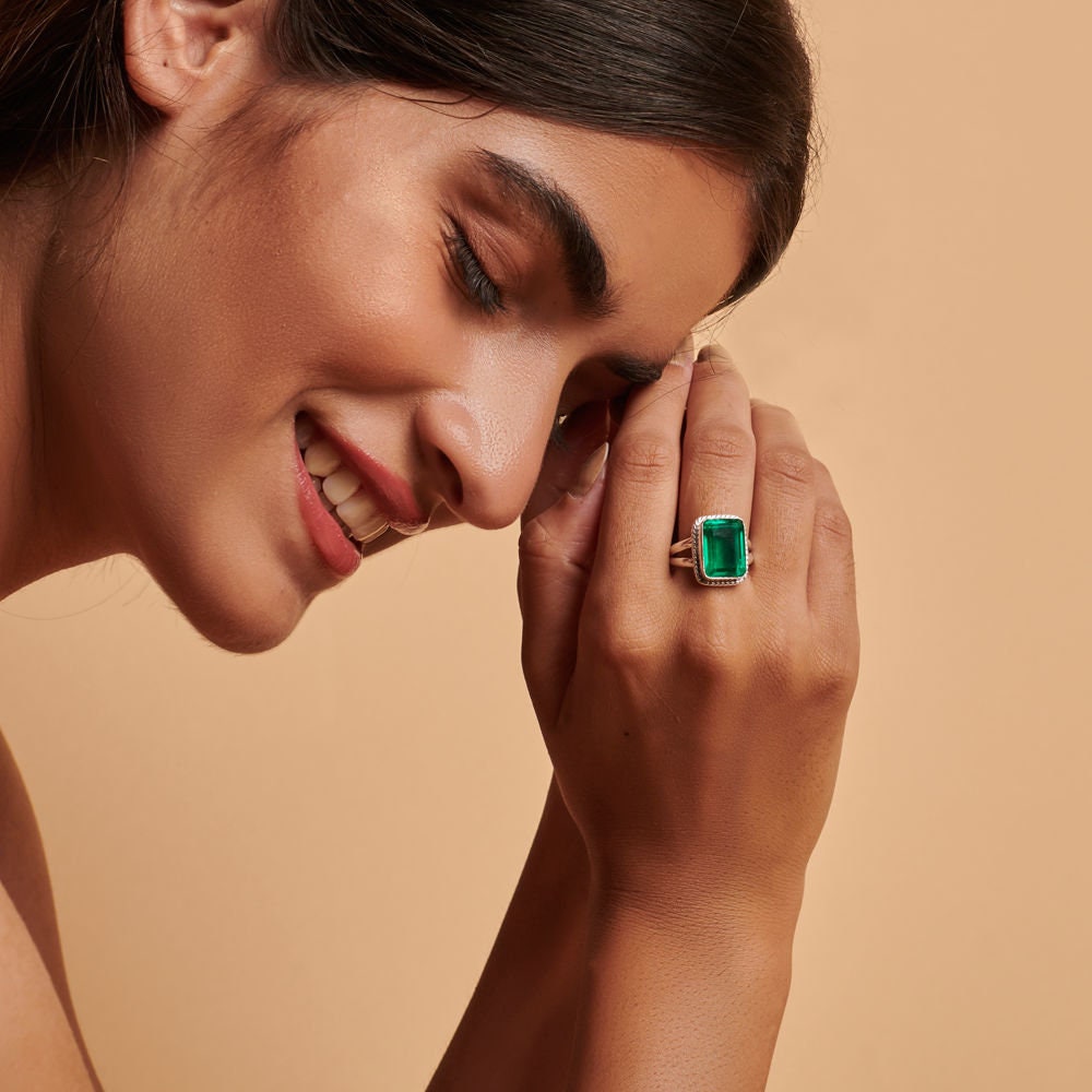 Octagon Smaragdquarz Ring Bezel-Set 925 Sterling Silber von NativeFineJewelry