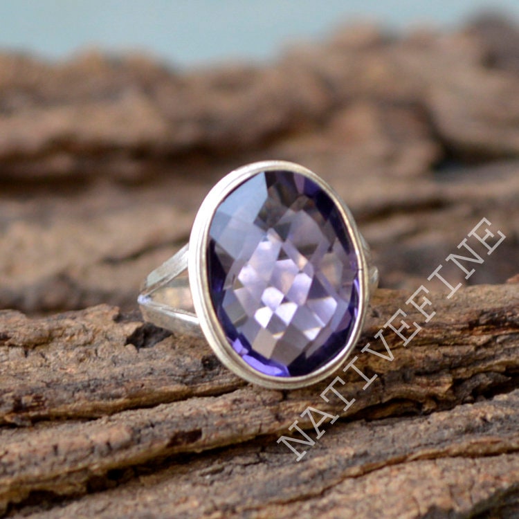 Oval Lila Quarz Ring Lünette Set Sterling Silber Geburtsstein von NativeFineJewelry