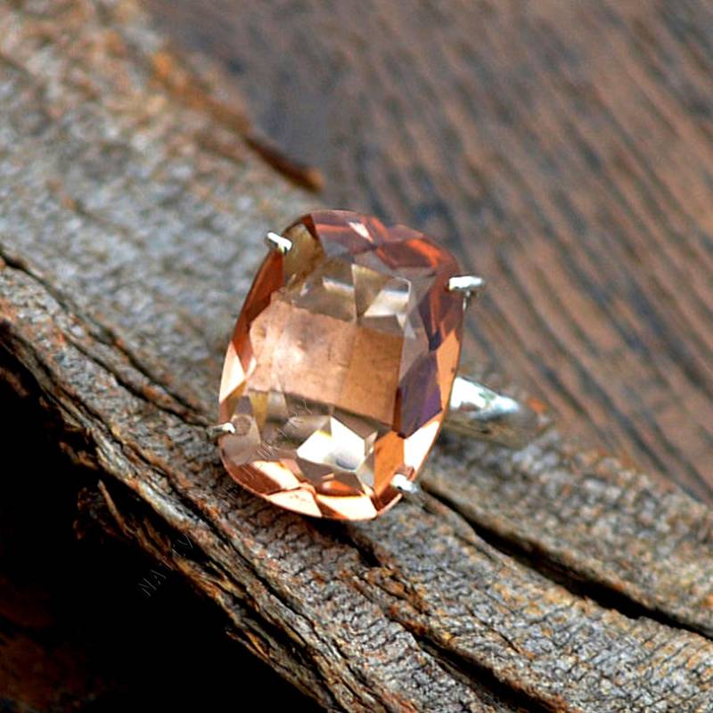 Pfirsich Morganit Ring Sterling Silber Statement Ring Im Kissenschliff von NativeFineJewelry
