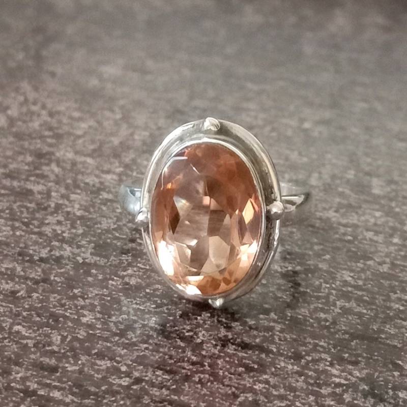 Pfirsich Morganit Quarz Ring Oval Cut Sterling Silber Schmuck von NativeFineJewelry