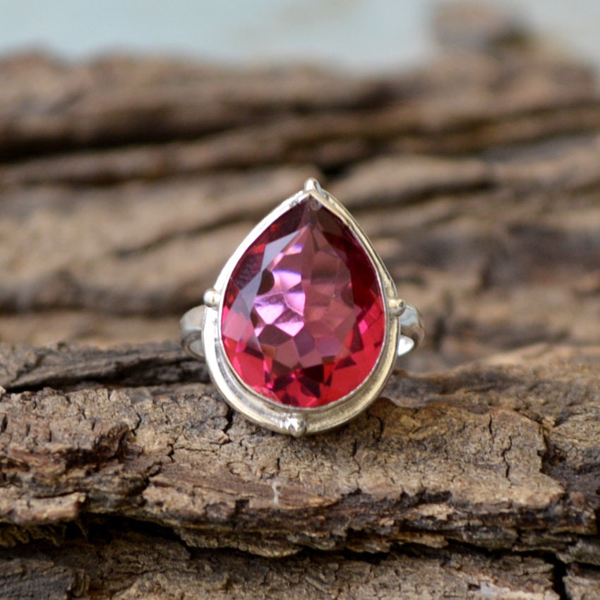 Pink Turmalinquarz Ring Bezel Set Sterling Silber von NativeFineJewelry