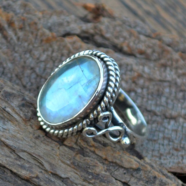 Regenbogen Mondstein Ring Facettierter Edelstein, 925 Sterling Silber, Juni Geburtsstein von NativeFineJewelry
