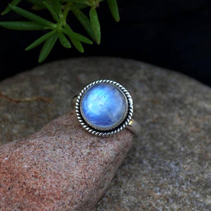 Regenbogen Mondstein Ring Sterling Silber, Juni Geburtsstein Geschenk von NativeFineJewelry