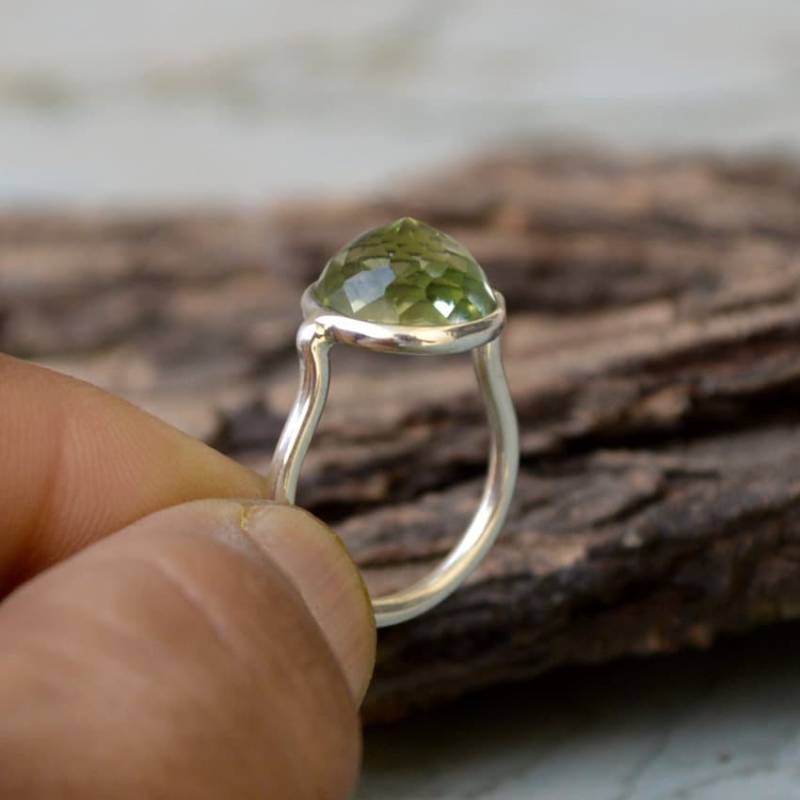 Rosenschliff Prasiolit Ring Grüner Amethyst Sterling Silber von NativeFineJewelry