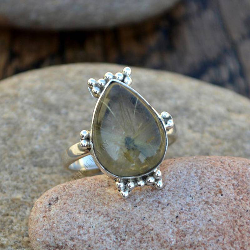 Birne Rutilquarz Ring 925 Sterling Silber Designer Schmuck von NativeFineJewelry