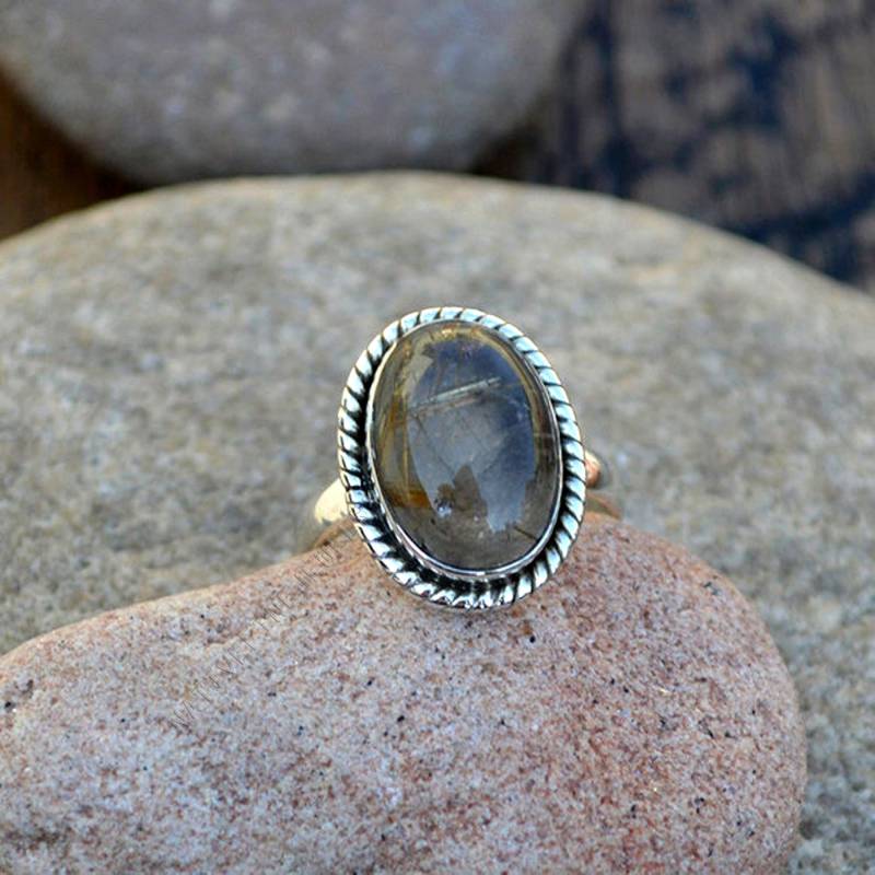 Ovaler Rutilquarz Ring 925 Sterling Silber Designer Schmuck von NativeFineJewelry