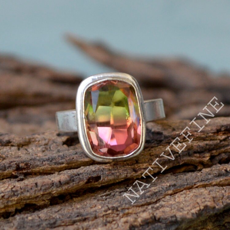 Kissen Turmalin Ring Handgefertigtes 925 Sterling Silber Schmuckset von NativeFineJewelry