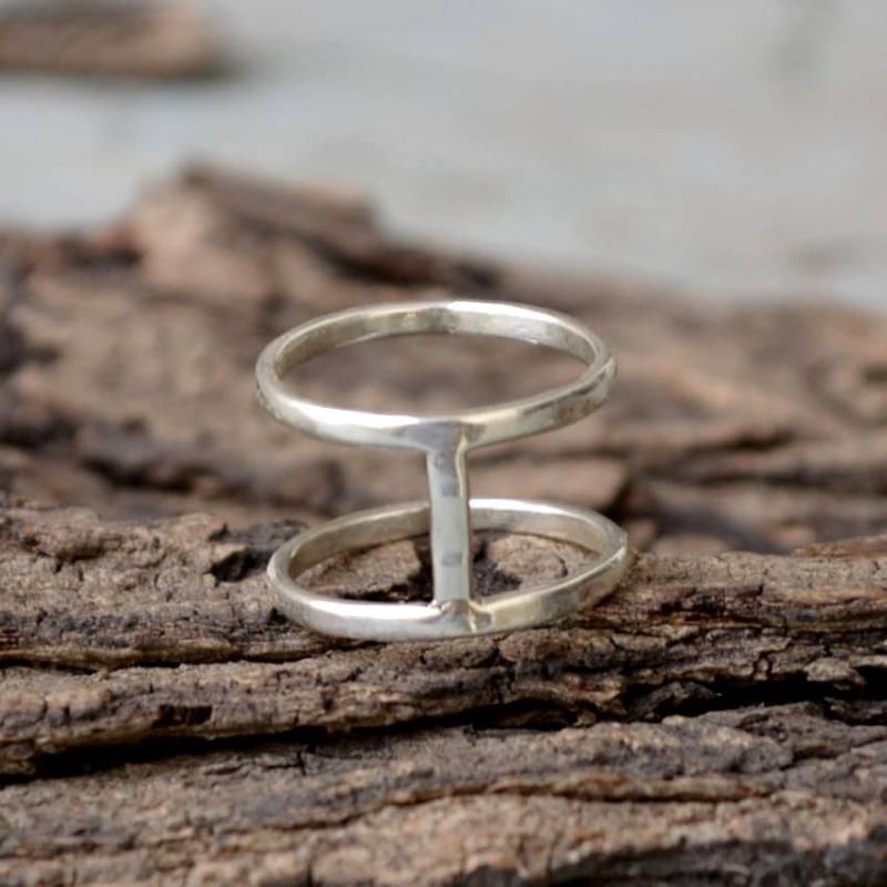 sterling Silber Doppelbandring Gehämmertes Ornament, Ehering von NativeFineJewelry