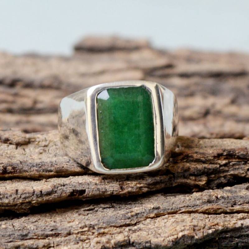 Smaragd Sterling Silber Ring Achteck Lünette Einstellung, Unisex Geschenk von NativeFineJewelry