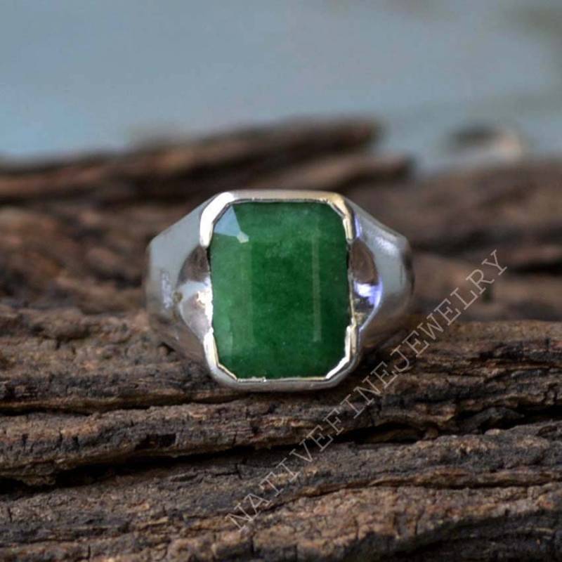 Oktagon Smaragd Ring Sterling Silber Herren Mai Geburtsstein von NativeFineJewelry