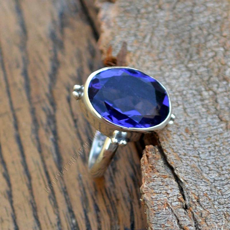 Tansanit Quarz Ring Oval Violet Blau Sterling Silber Statement Ring von NativeFineJewelry