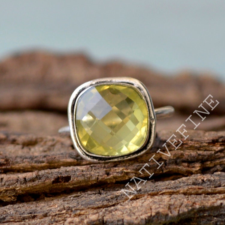 Kissenschliff Lemon Topas Ring 925 Sterling Silber Zargenfassung von NativeFineJewelry