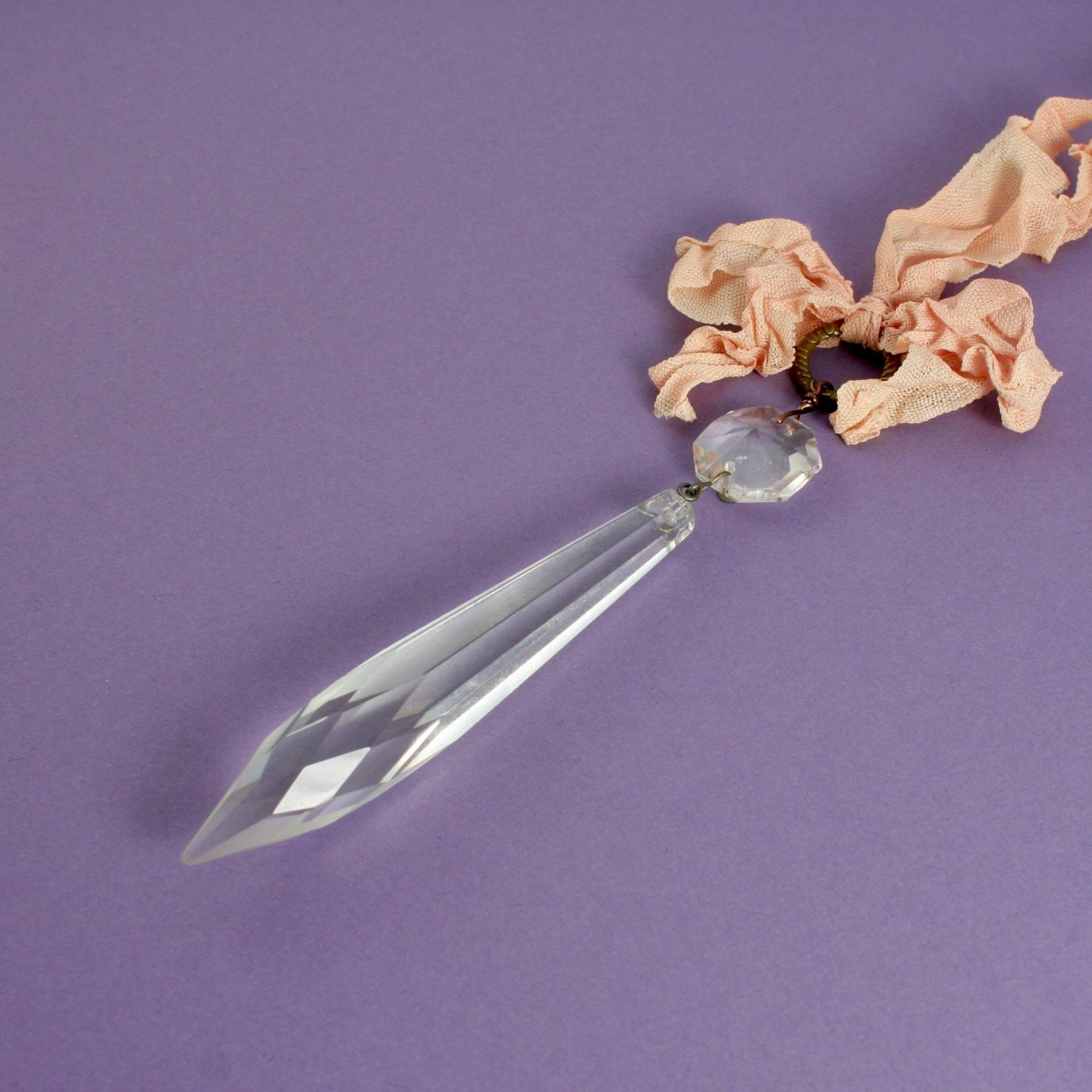 Vintage Kristall Kronleuchter Anhänger Halskette, Glas Und Band Lange Halsketten, Victorian Style Halskette von NativeSisters