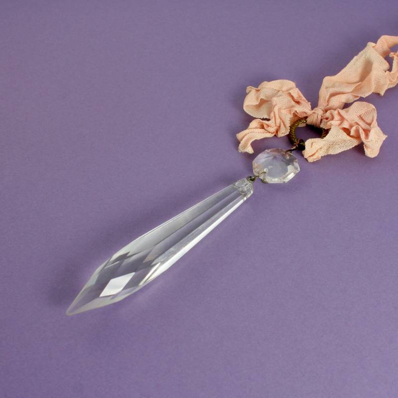 Vintage Kristall Kronleuchter Anhänger Halskette, Glas Und Band Lange Halsketten, Victorian Style Halskette von NativeSisters