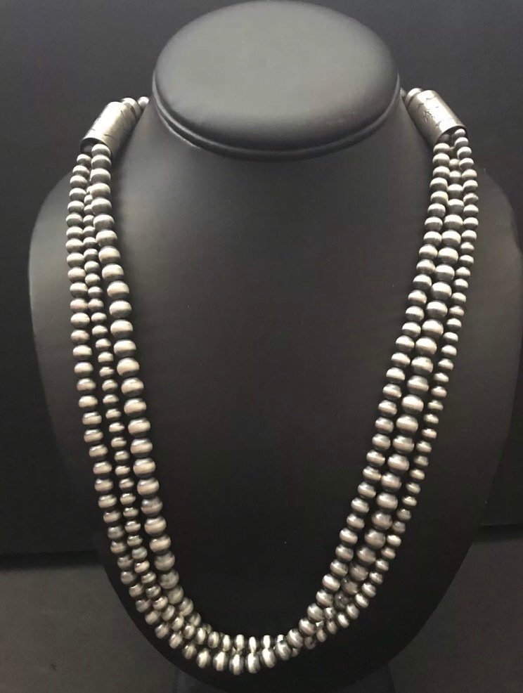 Sterling Silber 3 Strang Perlenkette 52cm von NativeTurquoiseT