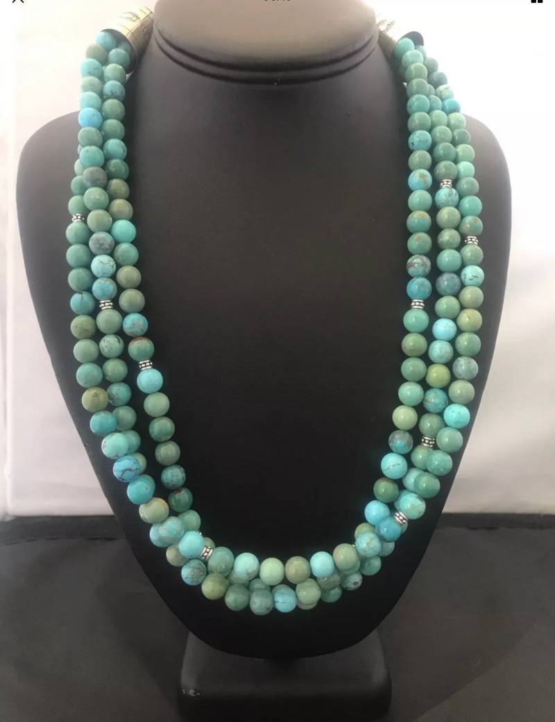 Sterling Silber Blau Grün Türkis 3 Strand Perle Halskette von NativeTurquoiseT