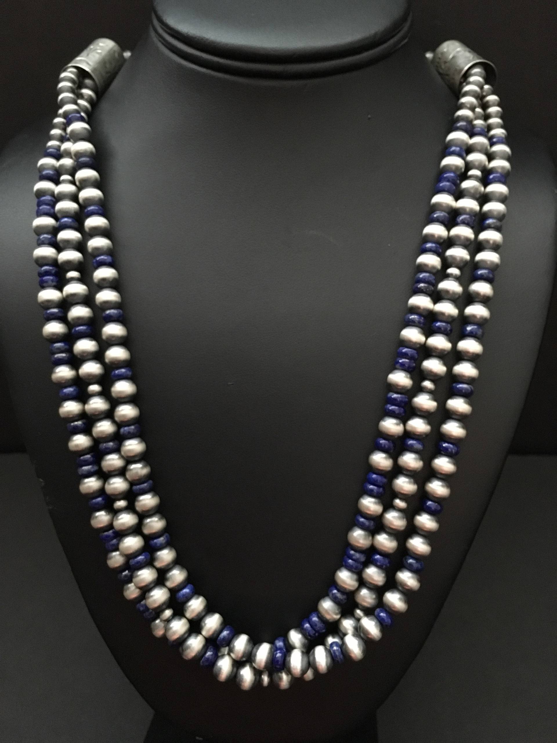 Sterling Silber Lapis 3 Strang Perlenkette von NativeTurquoiseT