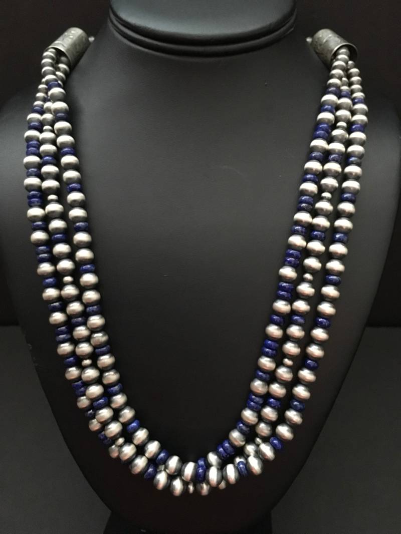 Sterling Silber Lapis 3 Strang Perlenkette von NativeTurquoiseT