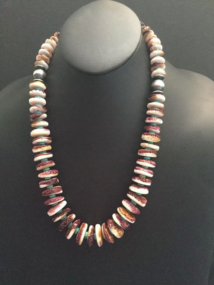 Sterling Silber Lila Stacheligen Auster Türkis Perlenkette von NativeTurquoiseT