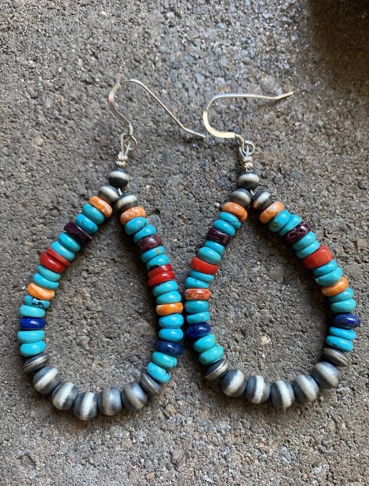 Sterling Silber Multi Stone W Perlen Loop Ohrringe von NativeTurquoiseT