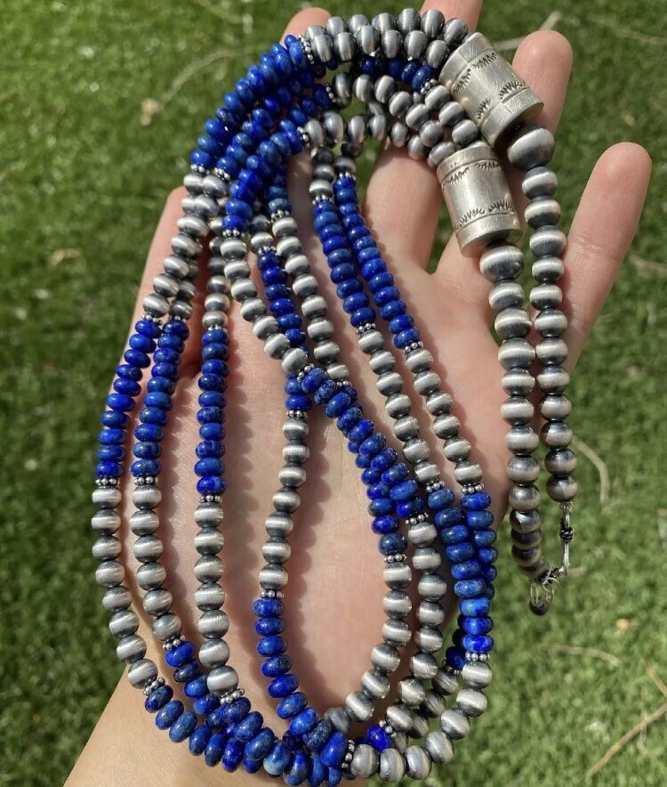 Sterling Silber Multi Strand Lapis Perlenkette. 66 cm Gross von NativeTurquoiseT
