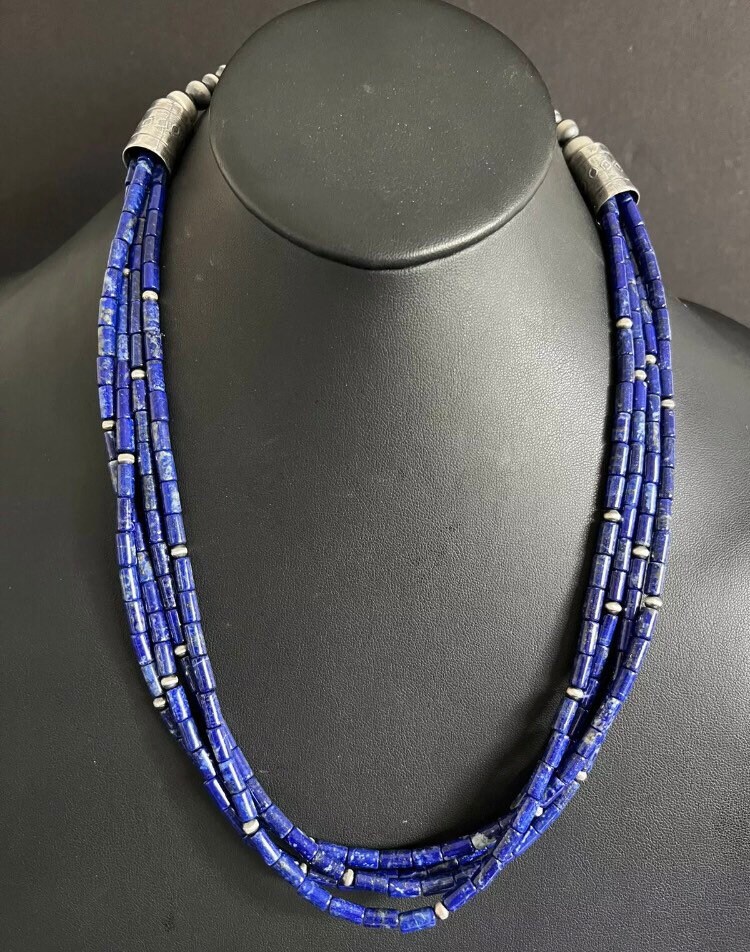 Sterling Silber Multi Strang Lapis Perlenkette. 60 cm von NativeTurquoiseT