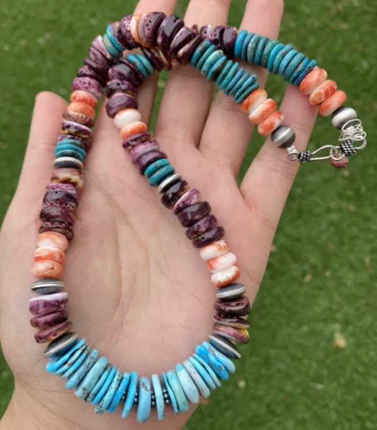 Sterling Silber Türkis Multi Stein Perlenkette. 18 Zoll von NativeTurquoiseT